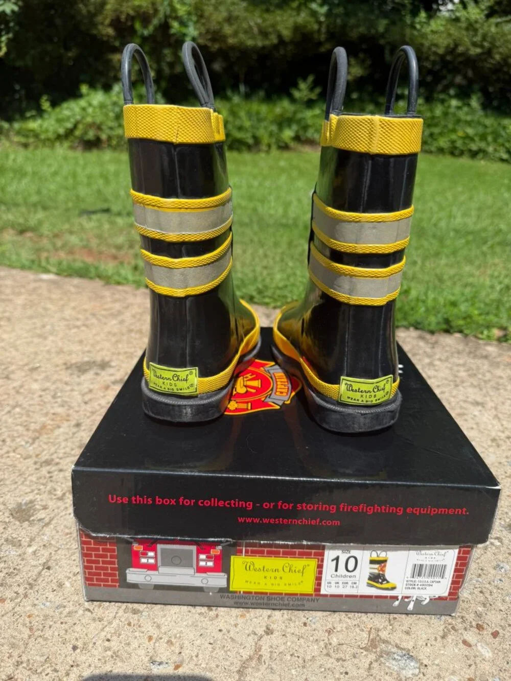 Western Chief Kids Fire Chief Rain Boots Black Yellow - Size 10 Toddler